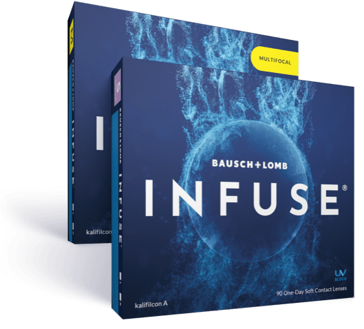 Box lineup of INFUSE daily contact lenses