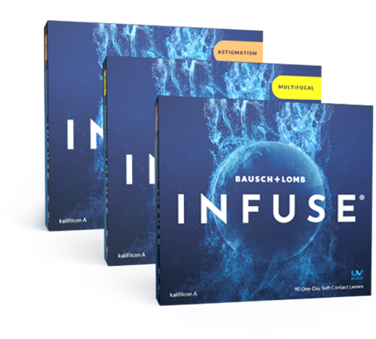 Box lineup of INFUSE daily contact lenses