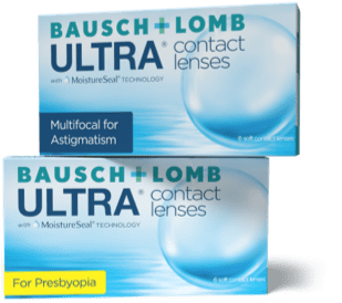 Box of ULTRA monthly multifocal and multifocal for astigmatism contact lenses