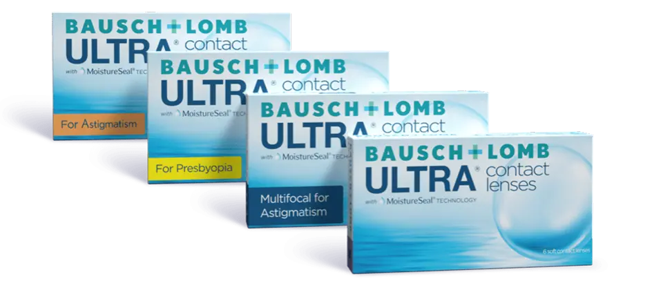 ULTRA monthly contact lens boxes lineup